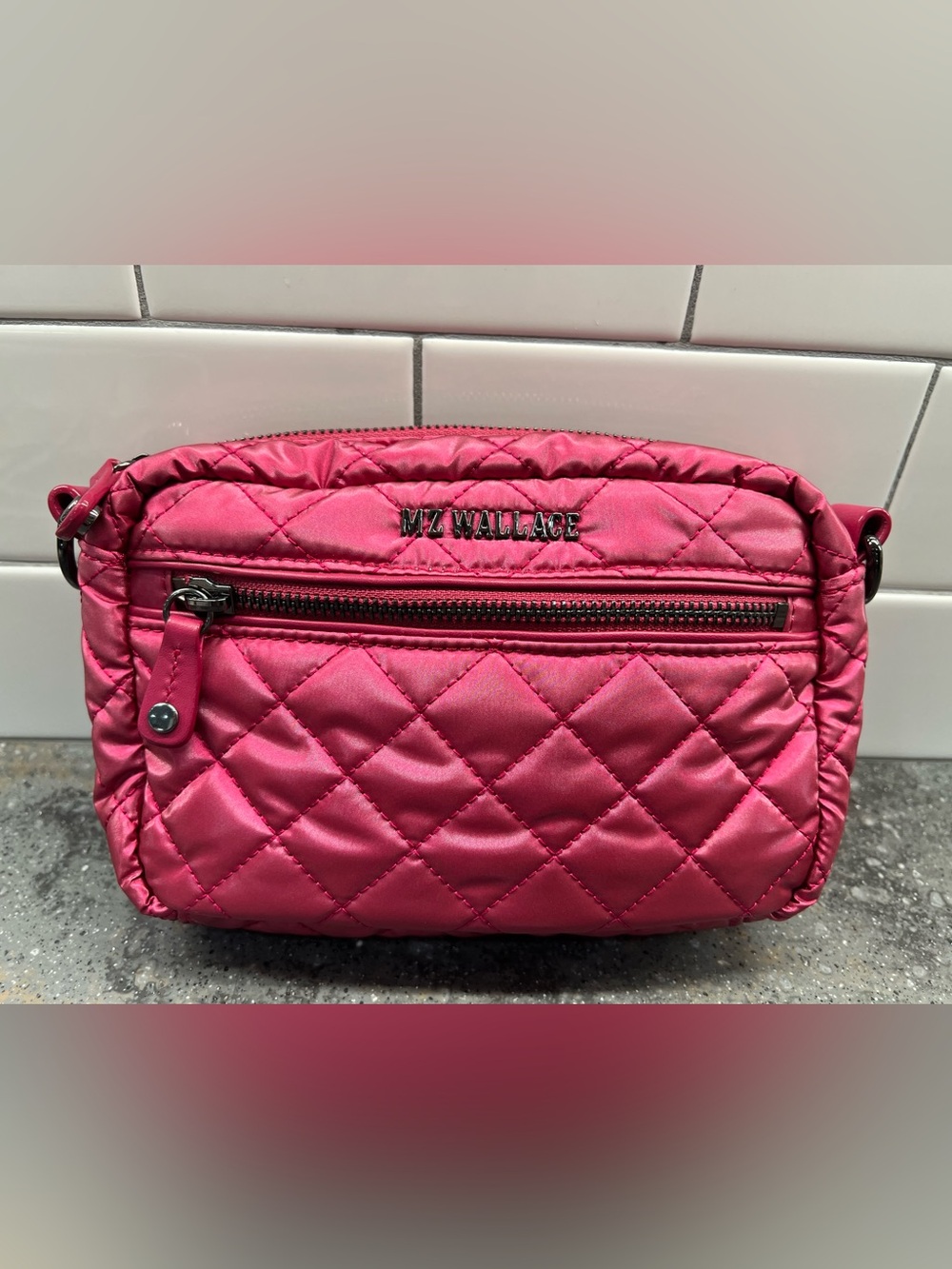 MZ Wallace Quilted Cosmetic Crossbody in Hot Pink